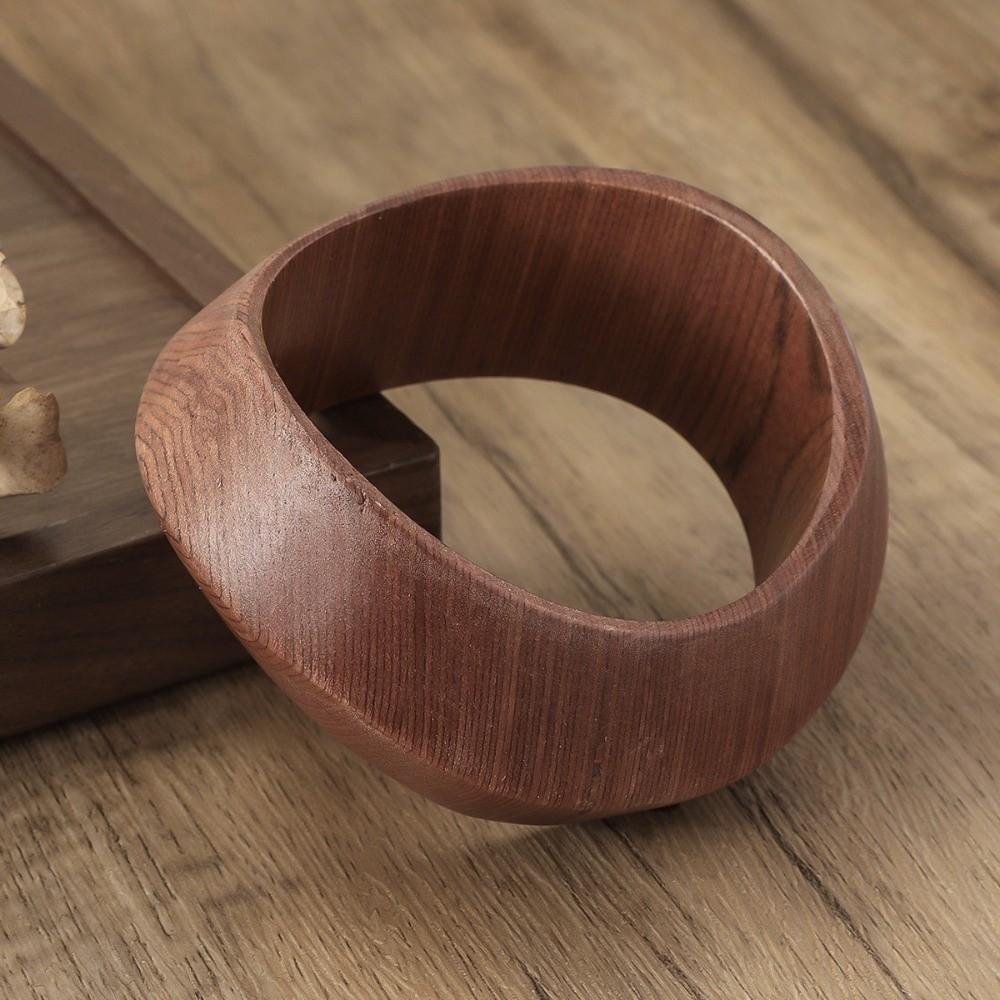 Square Wood Grain Bangle Geometric Burlywood Hand Ring Retro Wooden Bracelet Gift