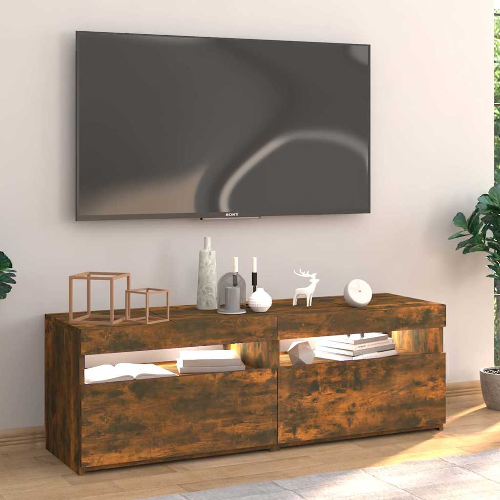 Vidaxl Szafka Pod Tv Z Oświetleniem Led, Przydymiony Dąb, 120X35X40 Cm