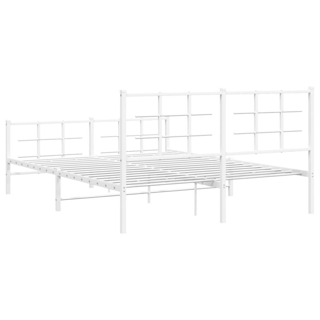 Vidaxl Metal Bed Frame with Headboard and Footboard, White, 150X200 Cm