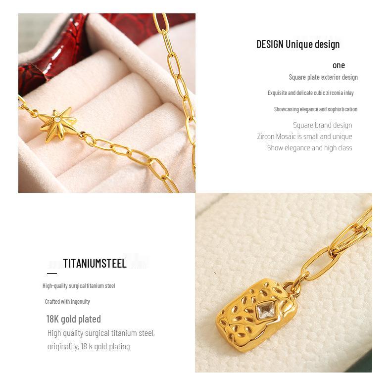 European Winter Zircon Hexagram Pendant Necklace In 18K Gold-Plated Titanium Steel