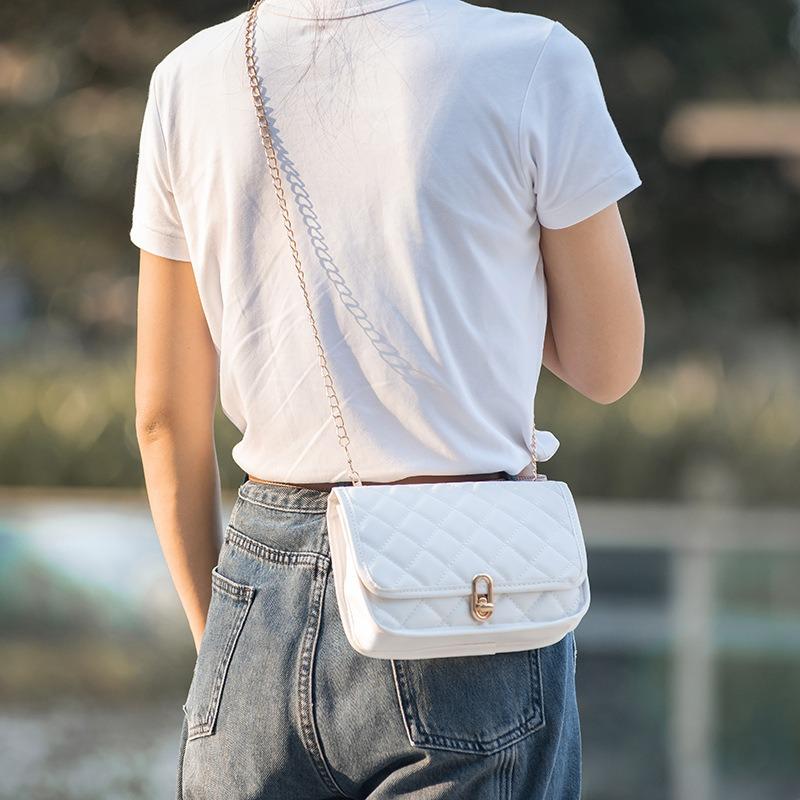 Rhombus embroidered small square bag trendy fashion versatile lock suitable for giving girlfriends gift chain messenger bag
