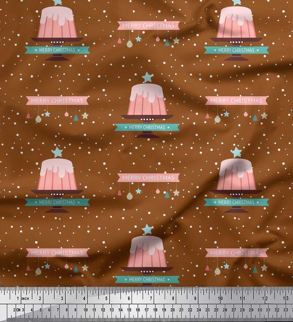 

Soimoi Black Japan Crepe Satin Тканина для тортів і прикрас Різдвяний принт Тканина на метри 42 дюйма 42 Inch Wide - Poly Crepe коричневий