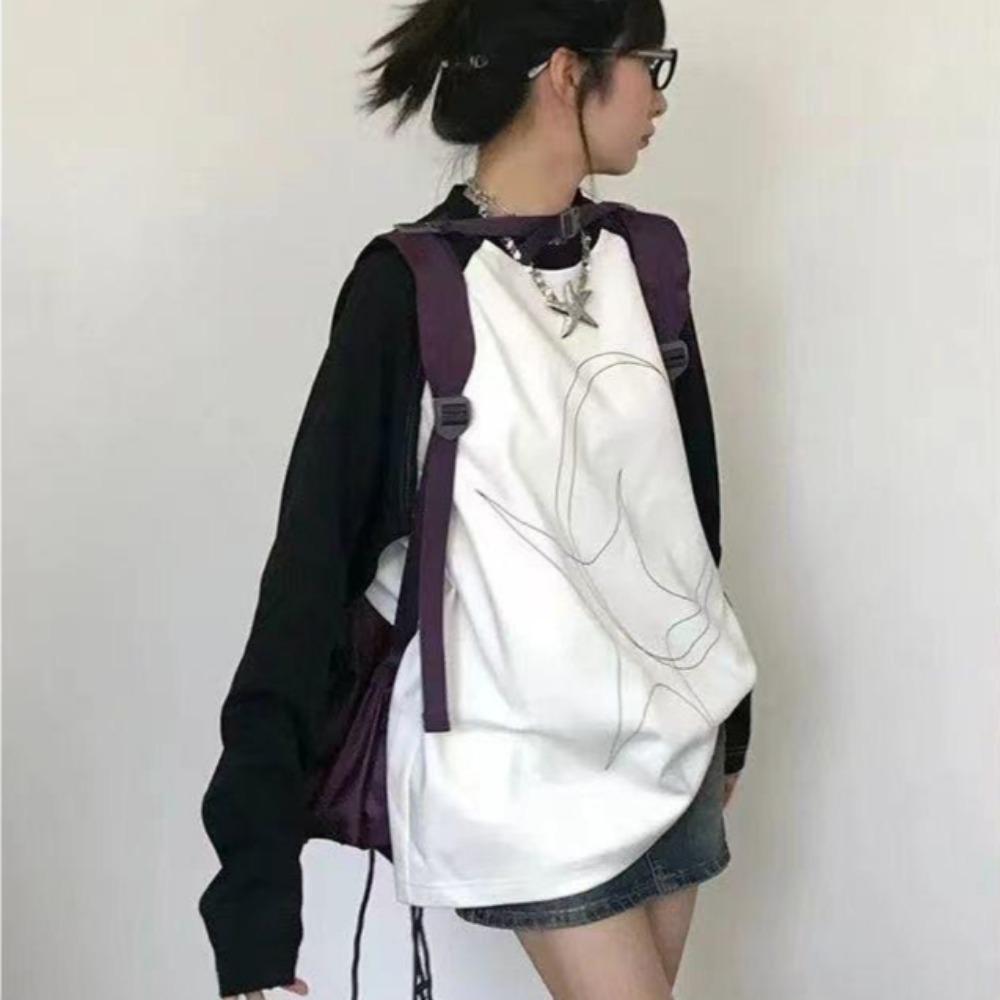 VAYLA Y2k Aesthetic Long Sleeve T-shirt Women Star Print Loose Graphic TShirt Fairy Grunge Vintage Tee Shirts Femme Emo Tops