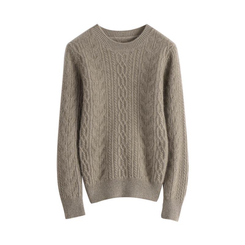 Women's Solid Color Wool Knit Sweater: Round Neck, Cashmere, Jacquard, Autumn/Winter Pullover