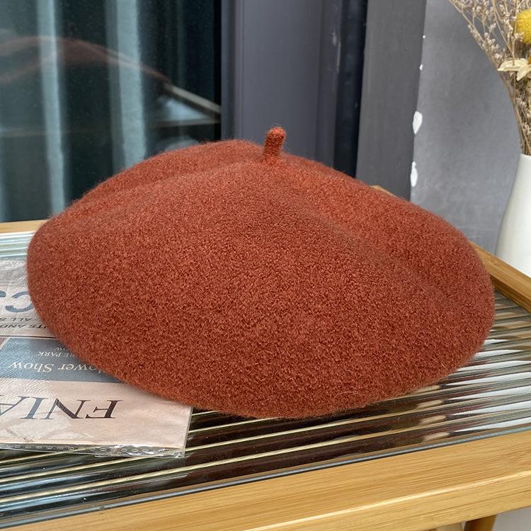 Autumn and winter new knitted beret ins girls painter hat solid color literary retro bud hat tide