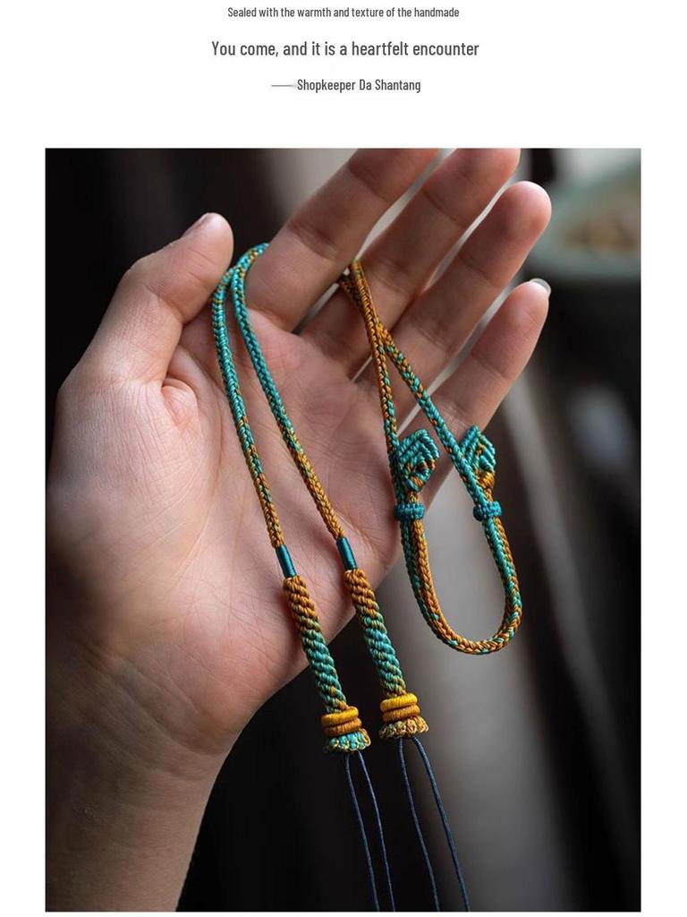 Hand-Woven Amber Turquoise Dzi Bead Sweater Chain for Men and Women