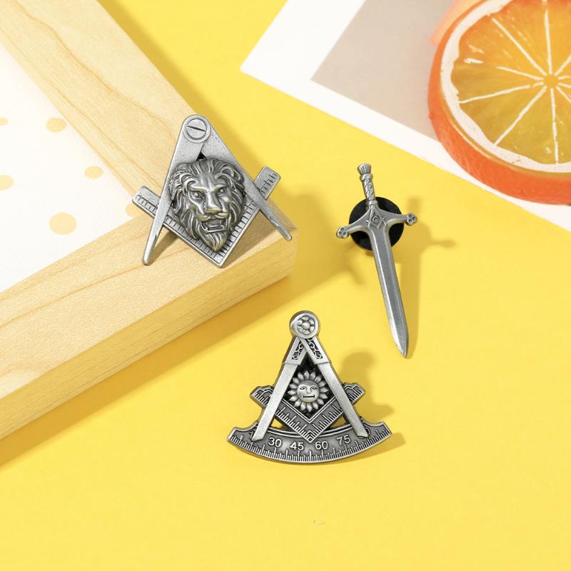 1 Peça Design de Cabeça de Leão Solar Emblema Maçônico Broches Insígnia Maçônica Emblema Maçônico Vintage Broches em Forma de Espada