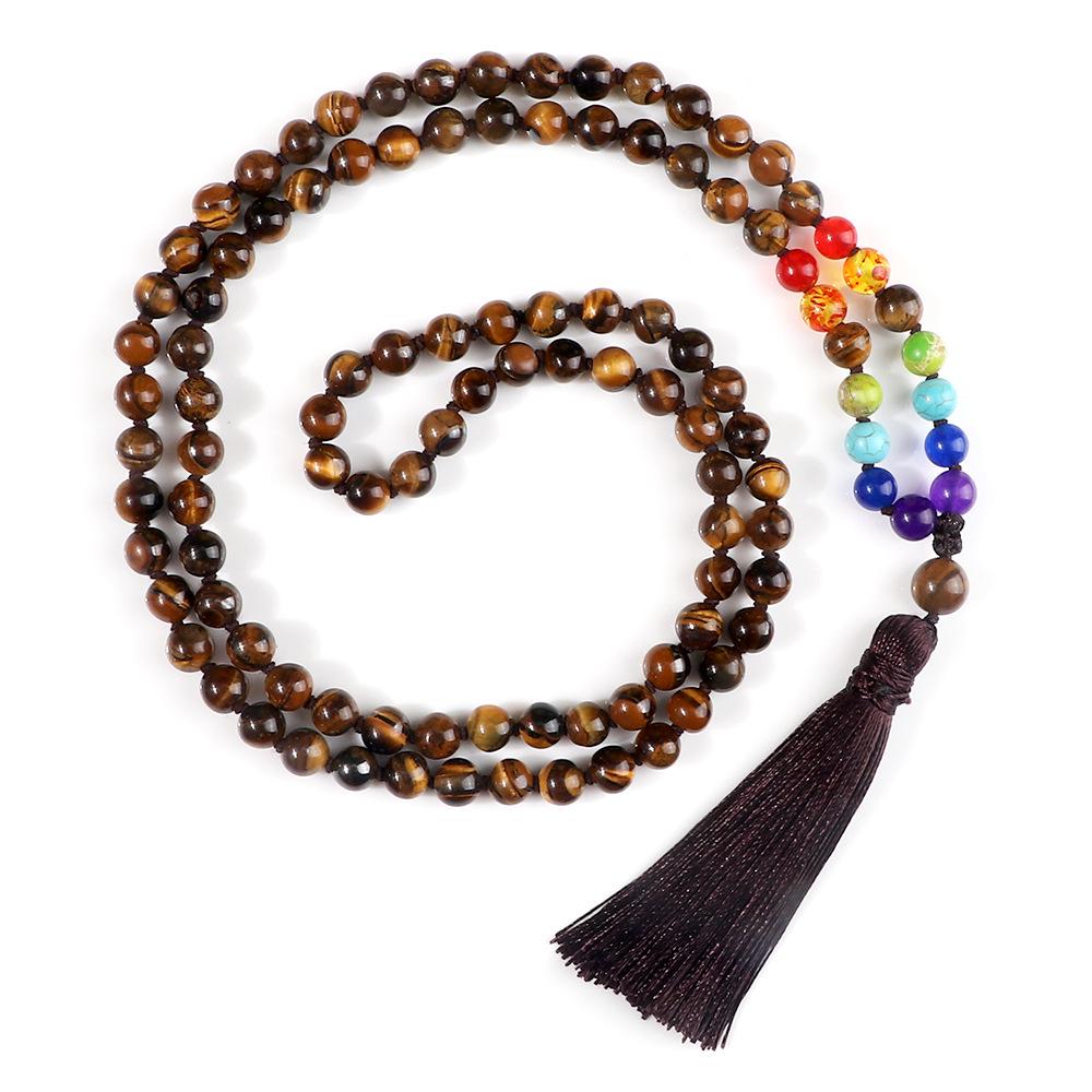 Creative 108 Beads Colorful Stone Necklace & 8mm Chinese Tassel Knot Bracelet