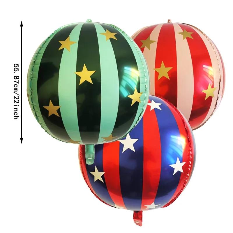 

3 Pcs 22 Inch 4D Striped Star Aluminum Film Balloon Ktv Mall Home School Decoration Circus Party Supplies Kids Photo Booth Props O&22Inch