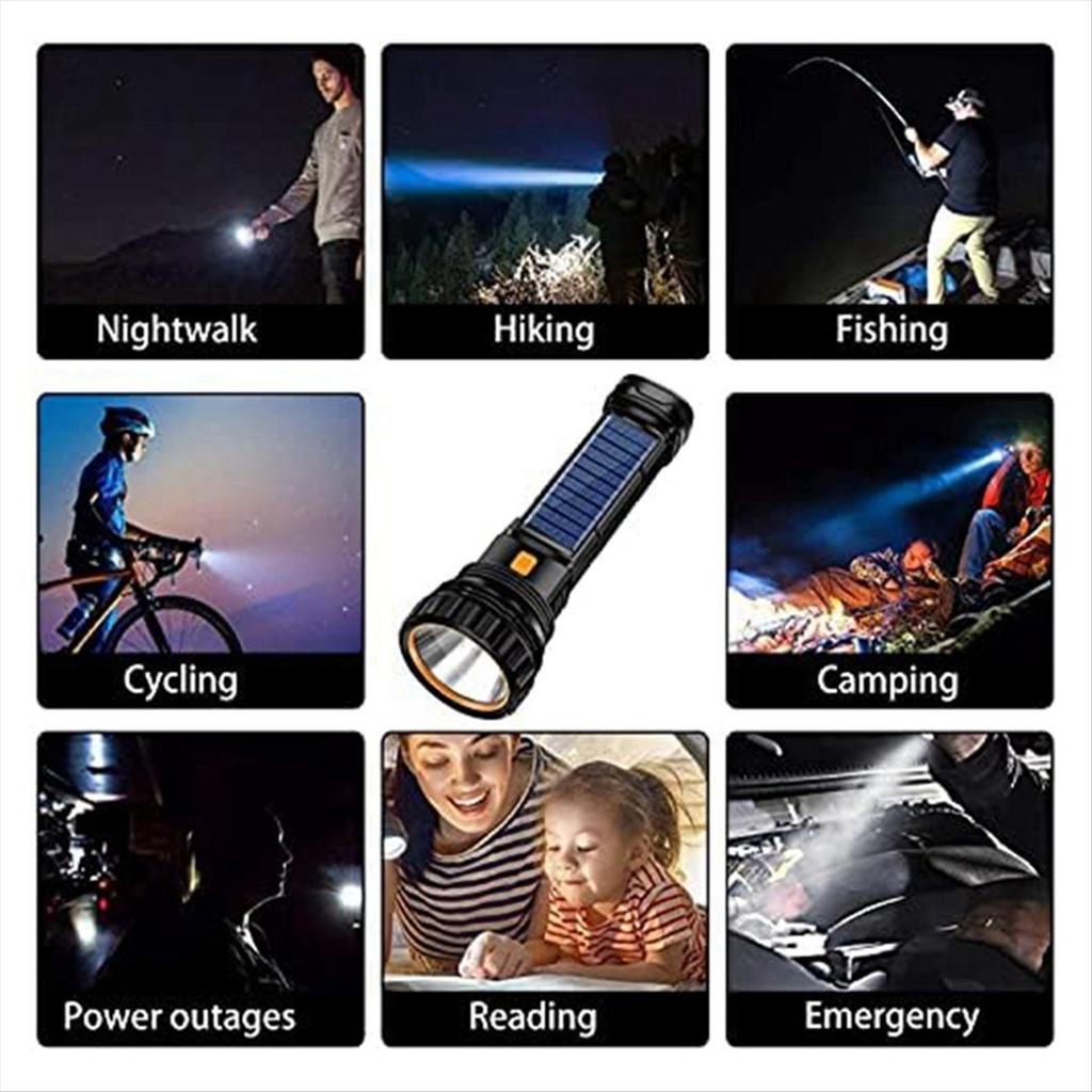 BHBL Solar/Rechargeable Multi Function LED Flashlight,Waterproof,with Emergency Strobe Light,USB Charging Cable,Fast Charging