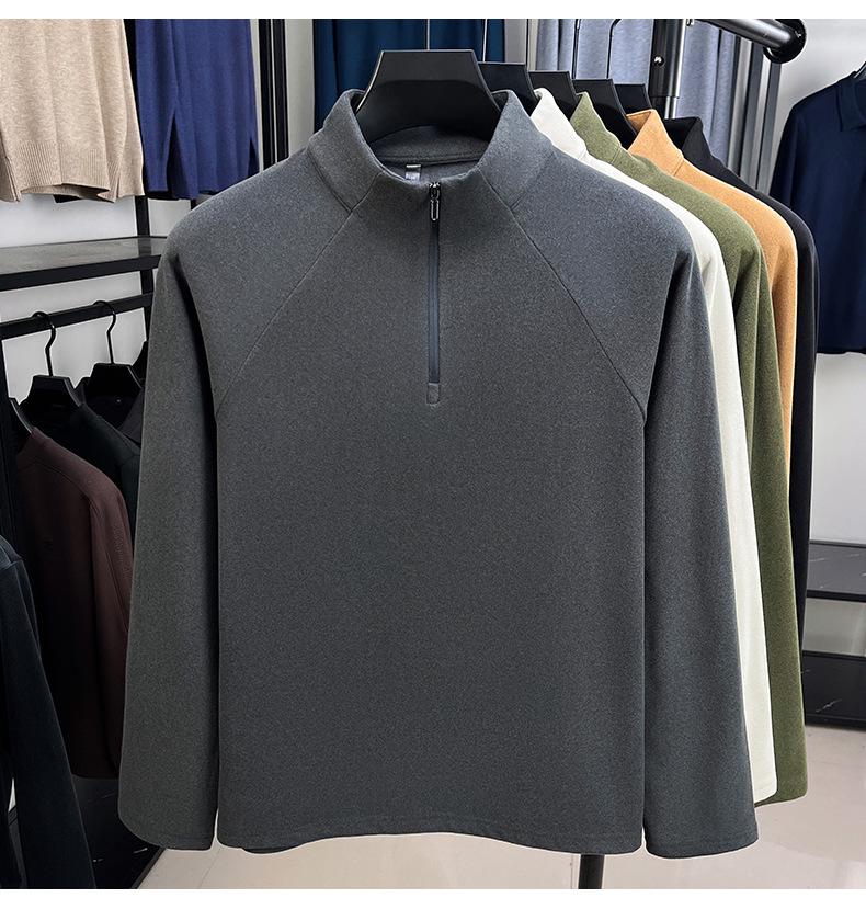 Men's Luxury 700g Velvet-Lined Stand Collar Half-Zip Heavyweight Hoodie - Warm, Lightweight, Autumn/Winter Solid Color.