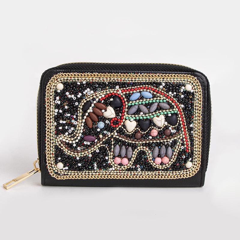 Bohemian Style PU Zipper Card Holder & Coin Purse with Butterfly and Flower Design