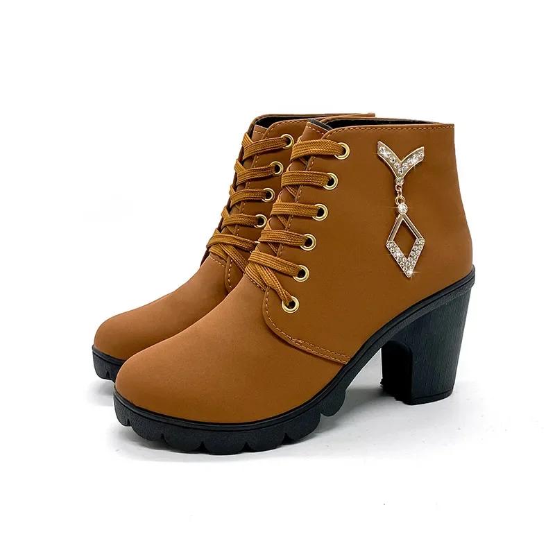 luxury 2026 New Women Shoes Lace Up Ankle Boots Zapatos Mujer Fashion High Heels Ladies Casual Spring Pumps Platform Heel 42