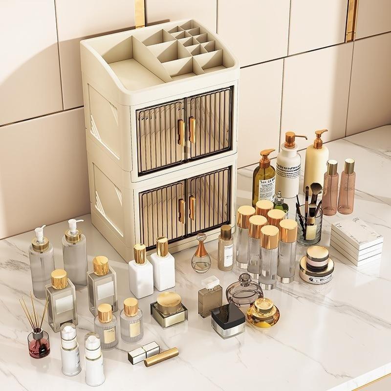 1Pcs Foldable Desktop Storage Box Acrylic Cosmetic Storage Cabinet Multi Layer Dust-Proof Large Capacity Desktop Organizer