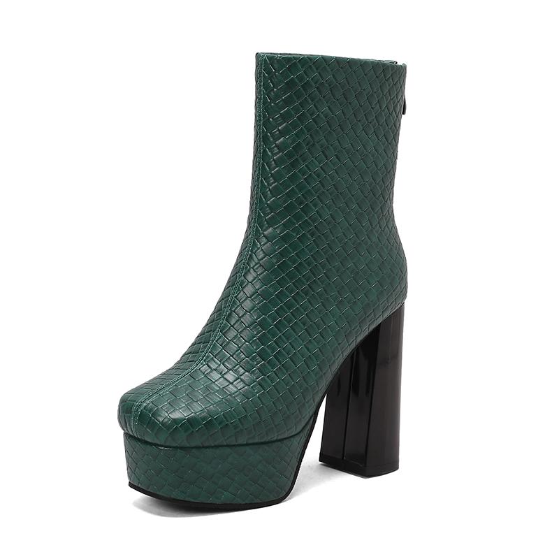 J/Dámské vysoké podpatky krátké kozačky sexy evropský a americký styl podzim a zima nové nepromokavé platformě tlustý podpatek martinky velké dámské boty