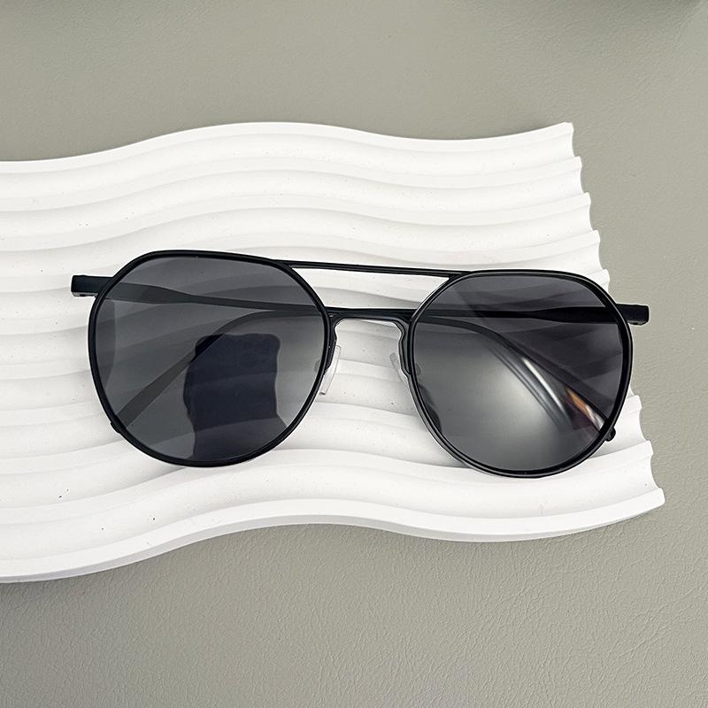 New Retro Oval Frame Glasses Metal Double Beam Pilot Sunglasses Men's High-end Driving Sun Protection Sunglasses