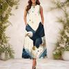 Women Plus Size Keyhole Neck Sleeveless Galaxy Printed A Line Long Dress Red Blue White