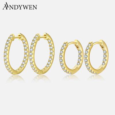 100% 925 Sterling Silber Gold Drei Größe Creolen Clips Pendientes Luxus Juwelen Kristall Edlen Schmuck