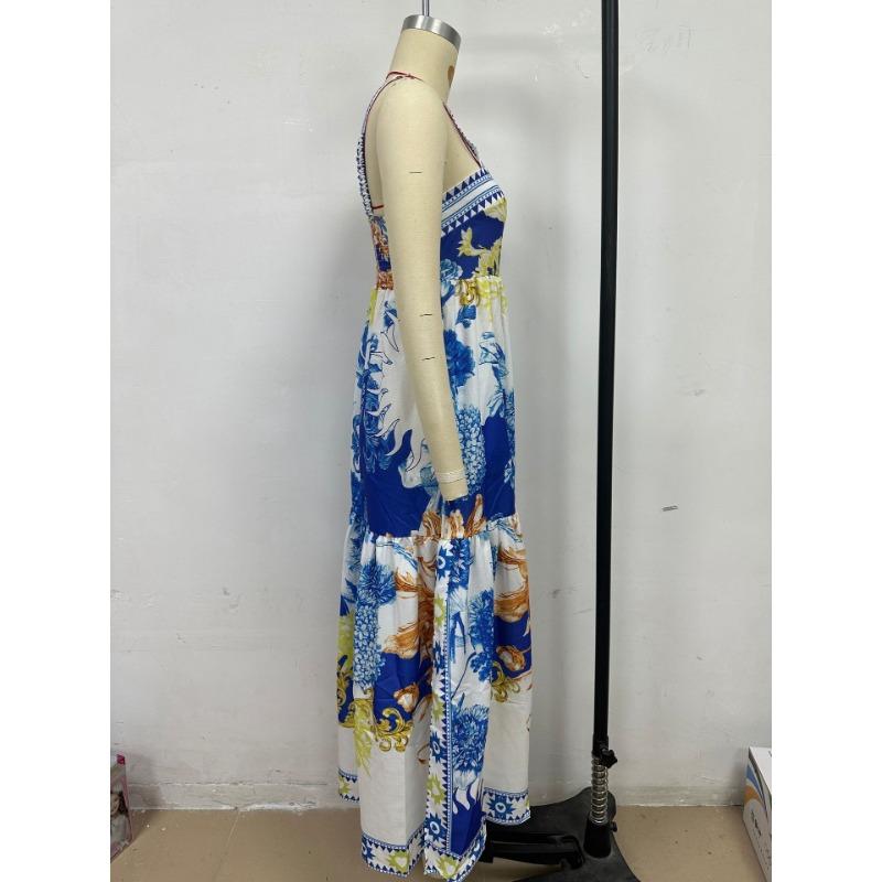 Women's Summer Vacation Style Positioning Print Halter Dress