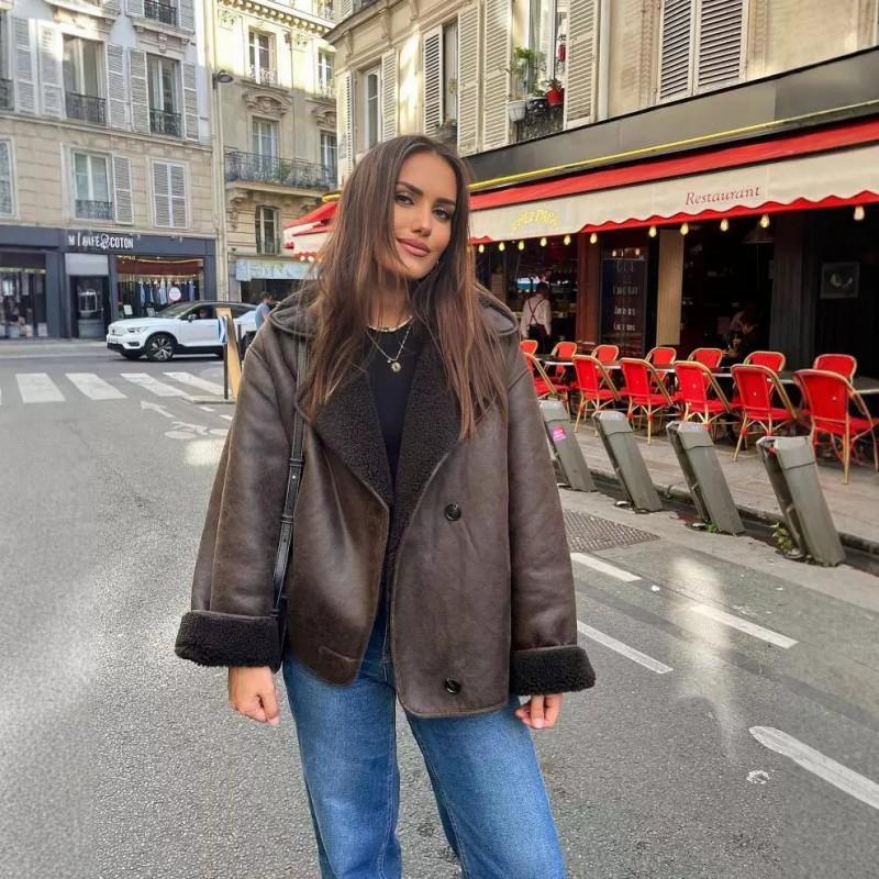 Womens Fall Winter Casual Versatile 3-color Fleece Collar Jacket Coat