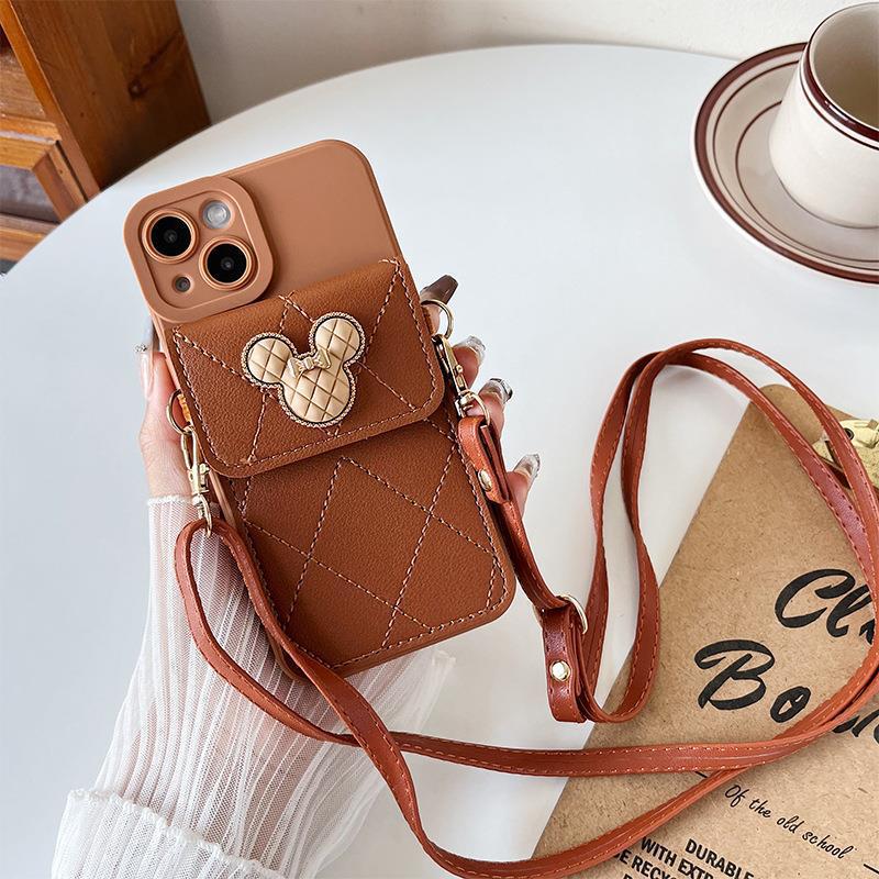 Foreign trade applicable iPhone17Pro mobile phone case metal Apple 16 Minnie head xs change card bag messenger rope