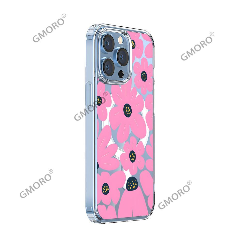 Hot-selling full screen pink flower suitable for Apple 17 design sense mobile phone case iPhone16 magnetic anti-drop case