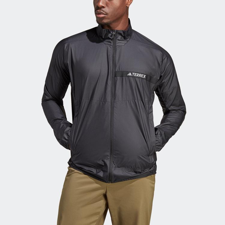 Adidas Mt Wind Jacket Solid Color Logo Stand Collar Zip-Up Outerwear Men Outerwear Black HM4031