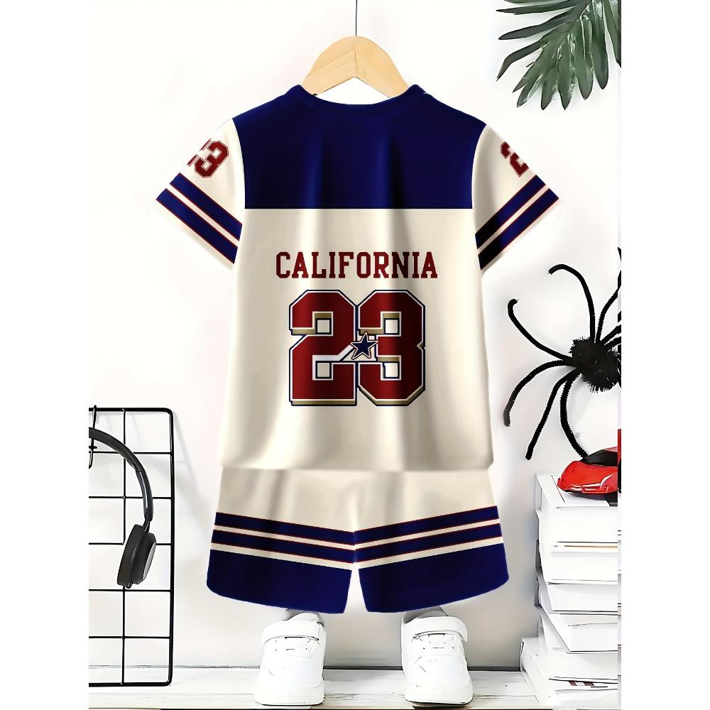 Boys' fashionable 3D printed casual pullover, short sleeved shorts set
