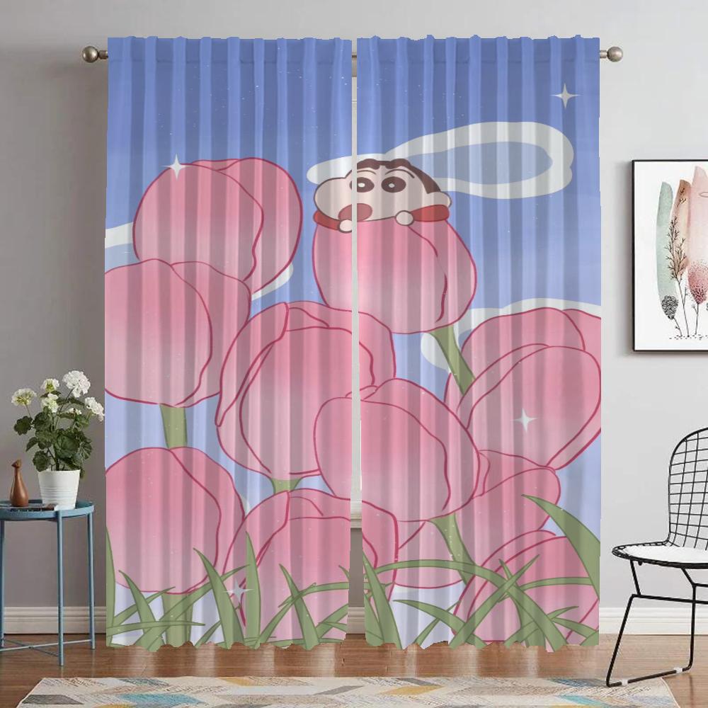 Crayon Shins Chan Blackout Curtain for Room 2 Panel Home Interior Curtains Tulle for Bedroom Partition Halloween Decoration