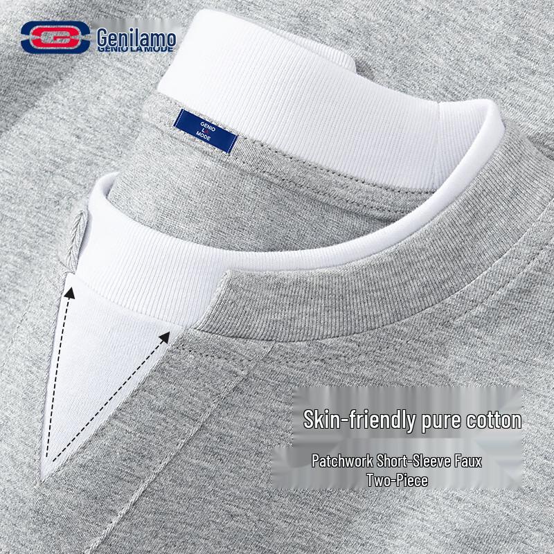 GENIOLAMODE Men s Fake Two-Piece Loose Fit Short Sleeve T-Shirt M