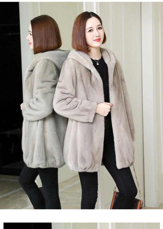 2026 Women's Mid-Length Hooded Faux Mink Fur Coat