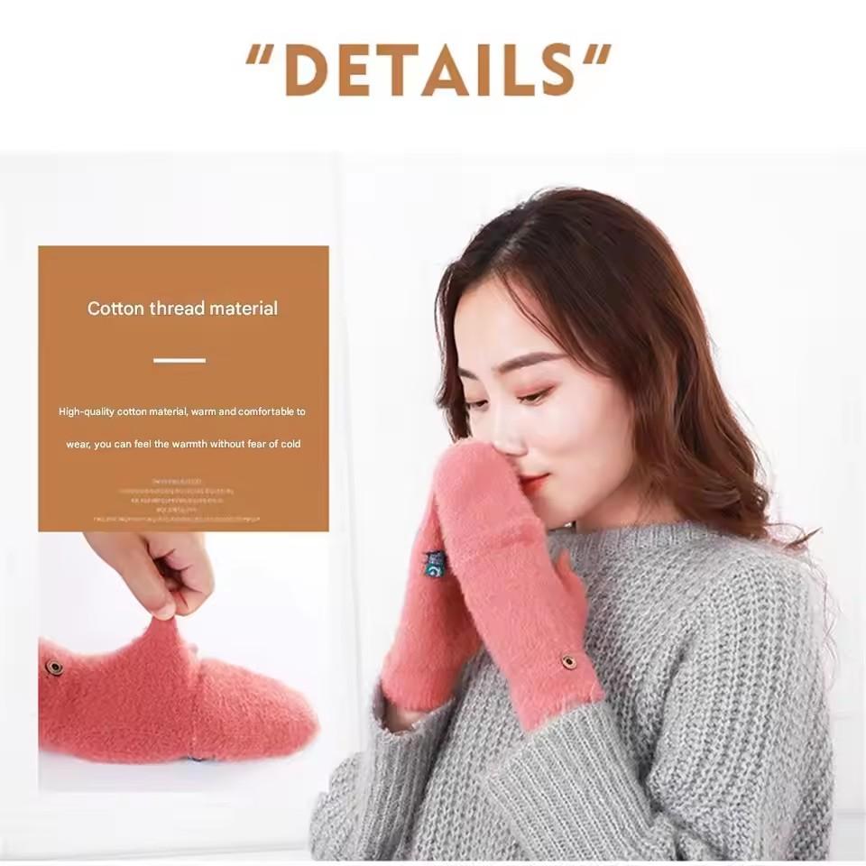 Plush Fingerless Gloves Female Winter Soft Warm Student Women Flip Gloves Outdoor Writing Gloves Thickened Cold Protection