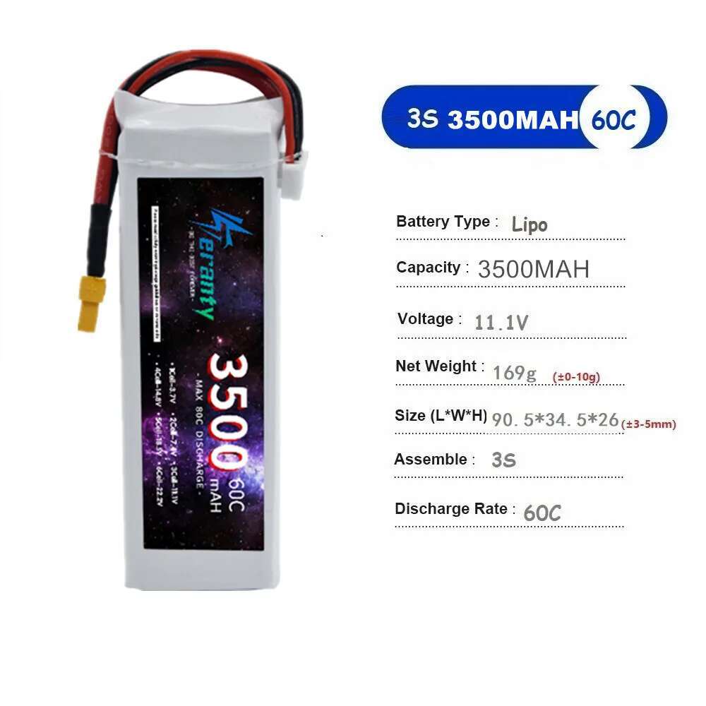 TERANTY 3500MAH 60C 7.4V 11.1V 14.8V 22.2V Lipo Battery 2S 3S 4S 6S For RC Car Quadcopter Drone Airplane Helicopter 2PCS