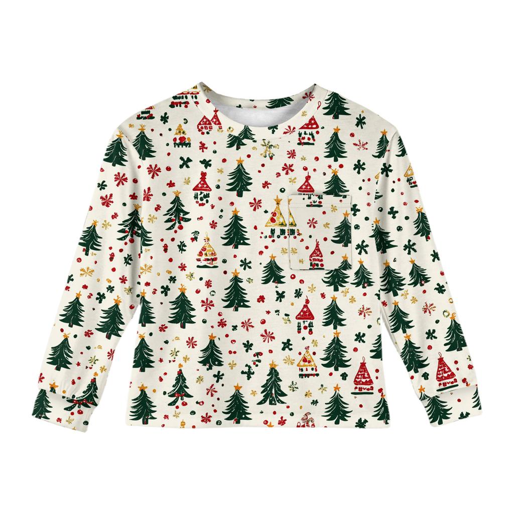Christmas Day Girls' Long Sleeve Blouse - Round Neck Soft Waist Tunic