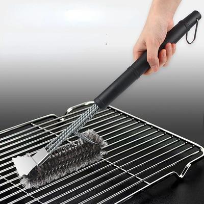 Große Grillbürste und Schaber, BBQ-Bürste für den Grill, sichere 45,7 cm lange Grillreinigungsbürste aus Edelstahlgewebe mit 3-in-1-Borsten