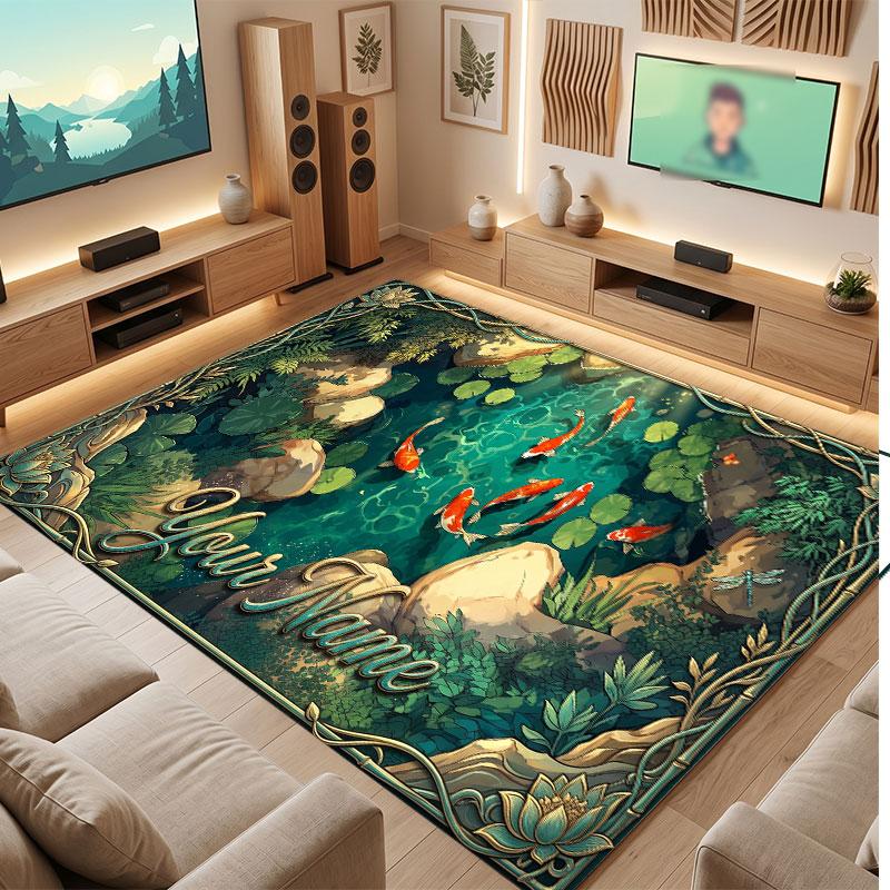 Floral Garden Theme Crystal Velvet Floor Rug Personalized Custom Name Text Warm Carpet Home Decoration