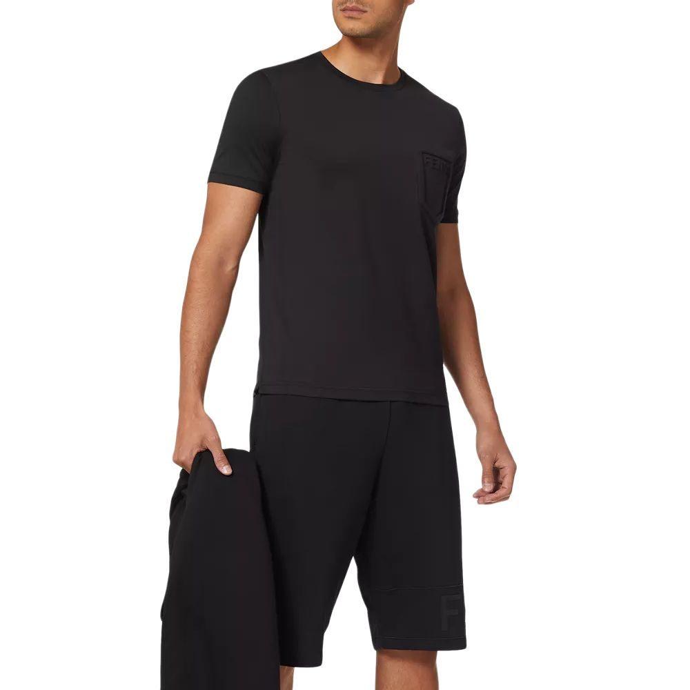 Fendi T Shirts Men's Black Crew Neck Moderate Straight Fit FY0894AFRKF0QA1