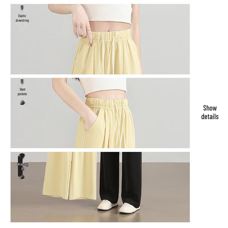 Women's High-Waist Ice Silk Wide-Leg Drawstring Pants