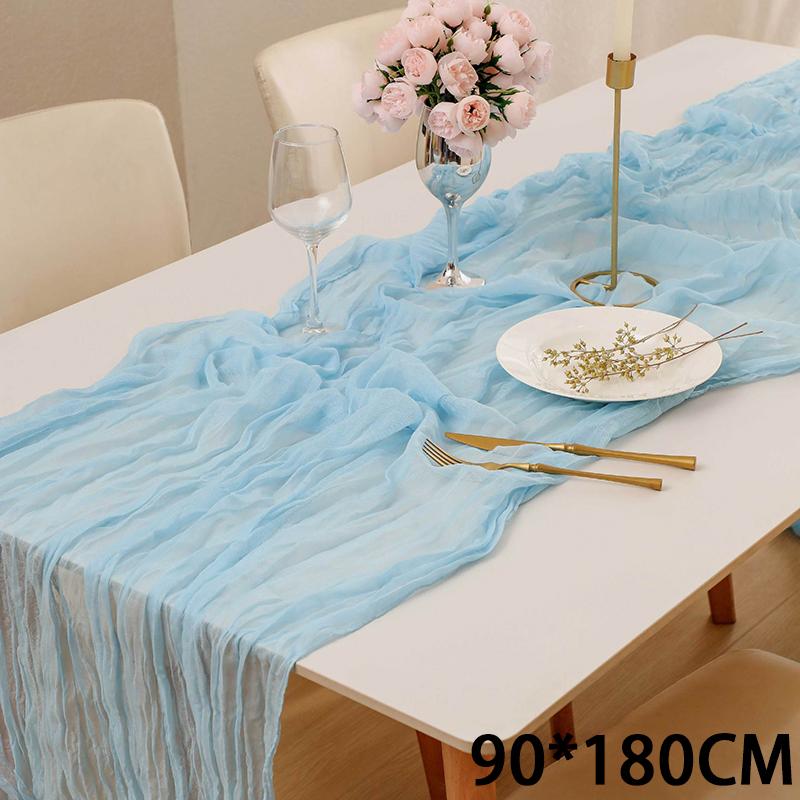 Cheesecloth Table Runner Gauze Tablecloth Semi-Sheer Crinkle Table Cover Boho-style table runner 180*90/90*340cm