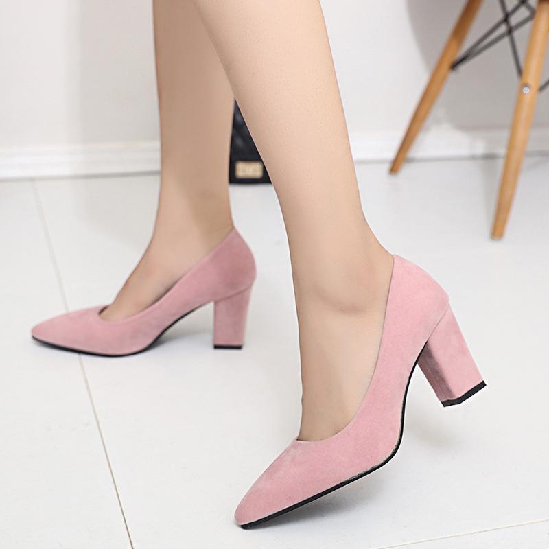 20252019 Spring New Korean Version of High Heels Fashion Thick Heel Single Shoes Pointed Women's Shoes Trendy Wedding Shoes