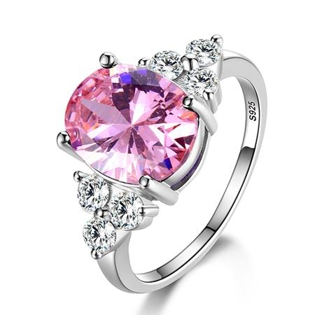 Women's Jewelry Silver Plated Rings White Pink Light Blue Champagne Zircon Oval Wedding Ring