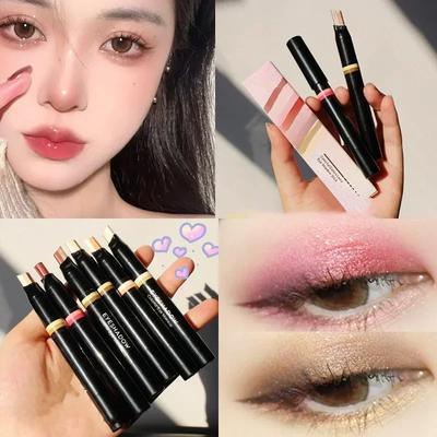 New 2 In 1 Velvet Eye Shadow Stick Lazy Eyes Make Up Double Gradient Professional Waterproof Shimmer Metallic Eyeshadow Women