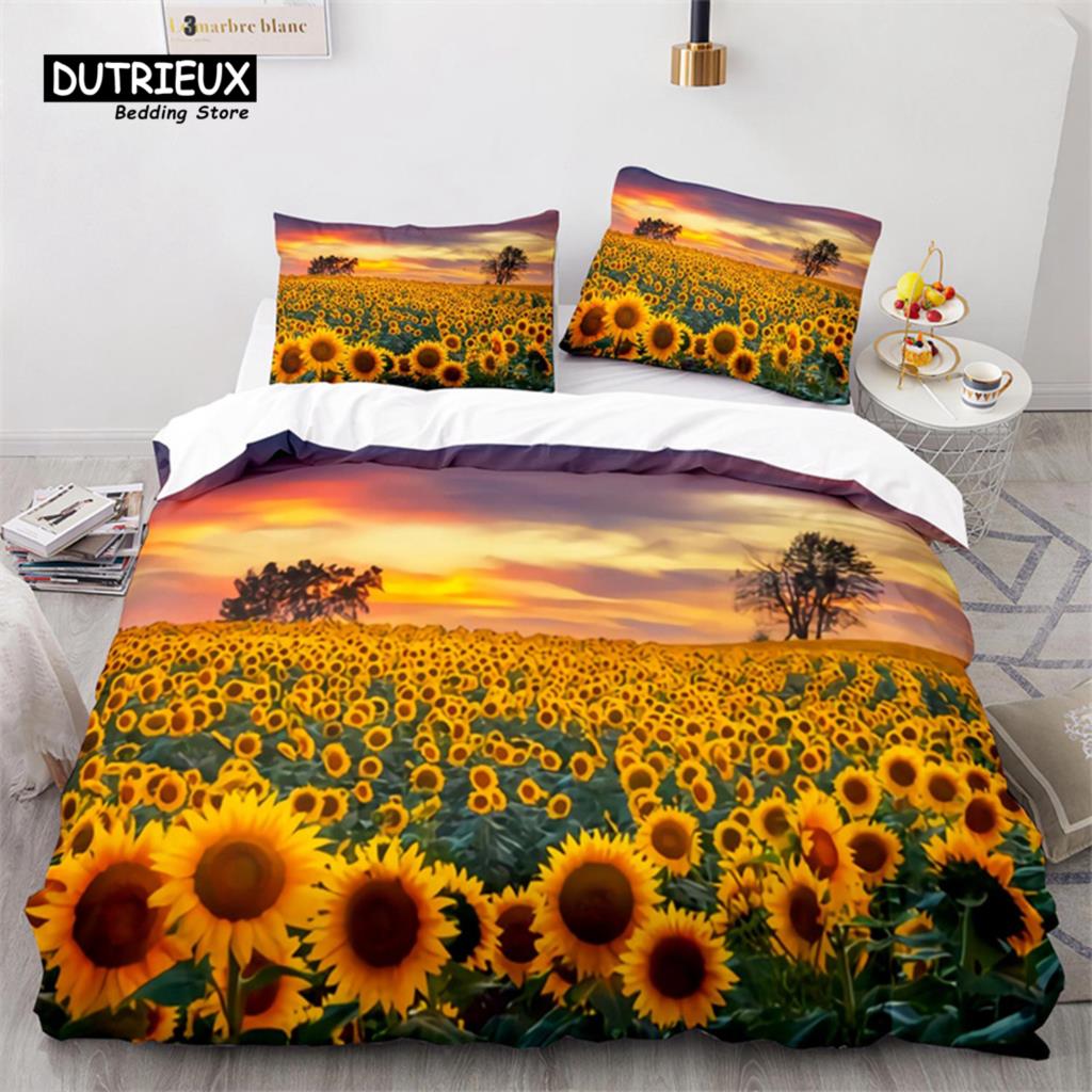 

Пододеяльник Подсолнух 3D Цветочный Чехол для Одеяла Кинг-сайз Для Детей Девочек Микрофибра Желтые Цветы Постельное Белье С Наволочками EU single(135x200cm)
