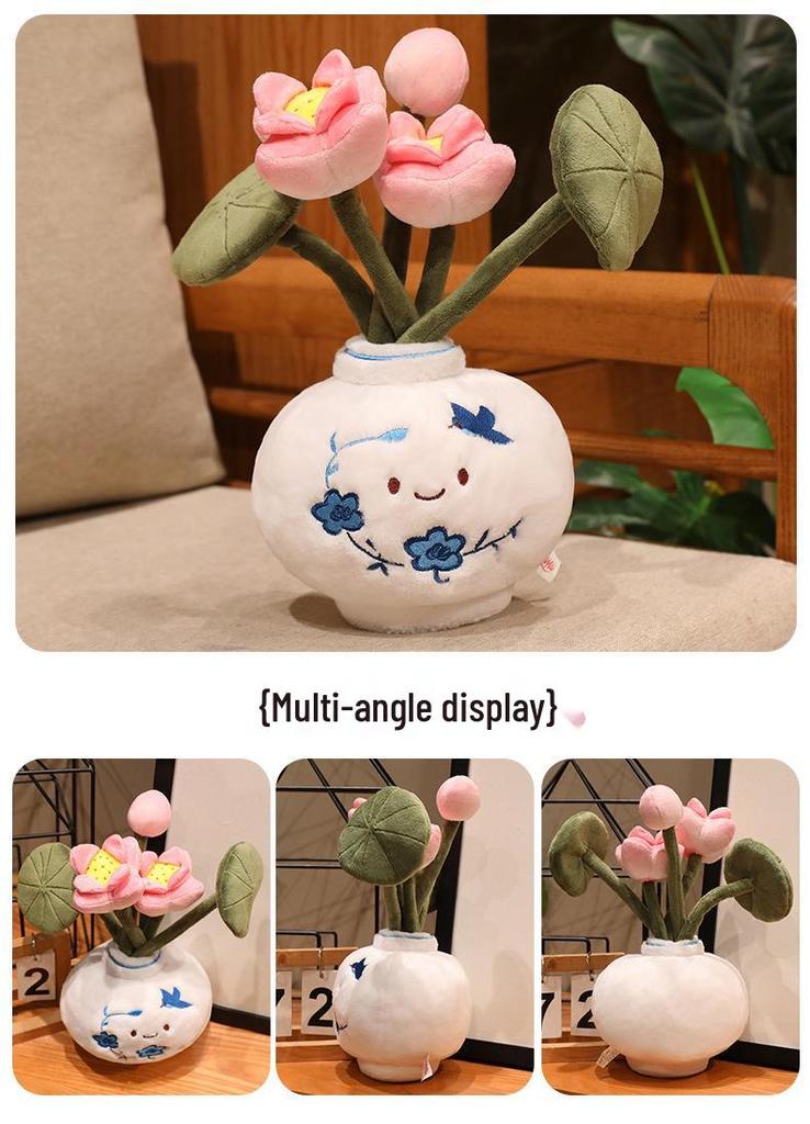 Plush Lotus Potted Plant Ornament – Cozy Flower Figurine for Home Decor, Gifts, or Events.