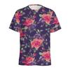 Summer Round Neck 3D Vintage Rose Flower Graphic Print Top Fashionable Casual Short Sleeved Men's T-shirts