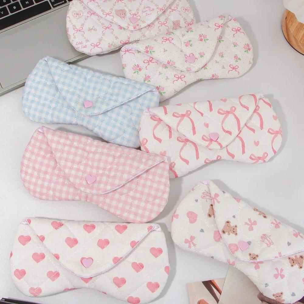Ins Style Korean Handmade Cloth Love Printing Women's Cloth Glasses Bag Quilted Eyeglasses Pouch Heart Eyewear Storage Case