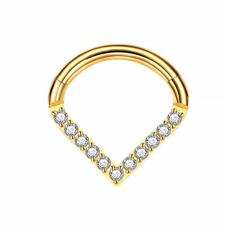 

1PC G23 Titanium Hoop CZ Heart Septum Helix Piercing Nose Rings Tragus Cartilage Hinged Segment Earrings Perforated Jewelry gift 1.2x8mm золотий