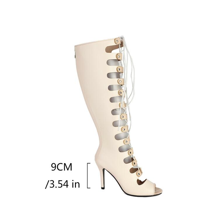 Fashion Cross Strap Rivet Belt Buckle Women's Cool Boots Summer Sexy Silvery Gold High Heel Sandals Dress Party Motorcycle Boots Size 48