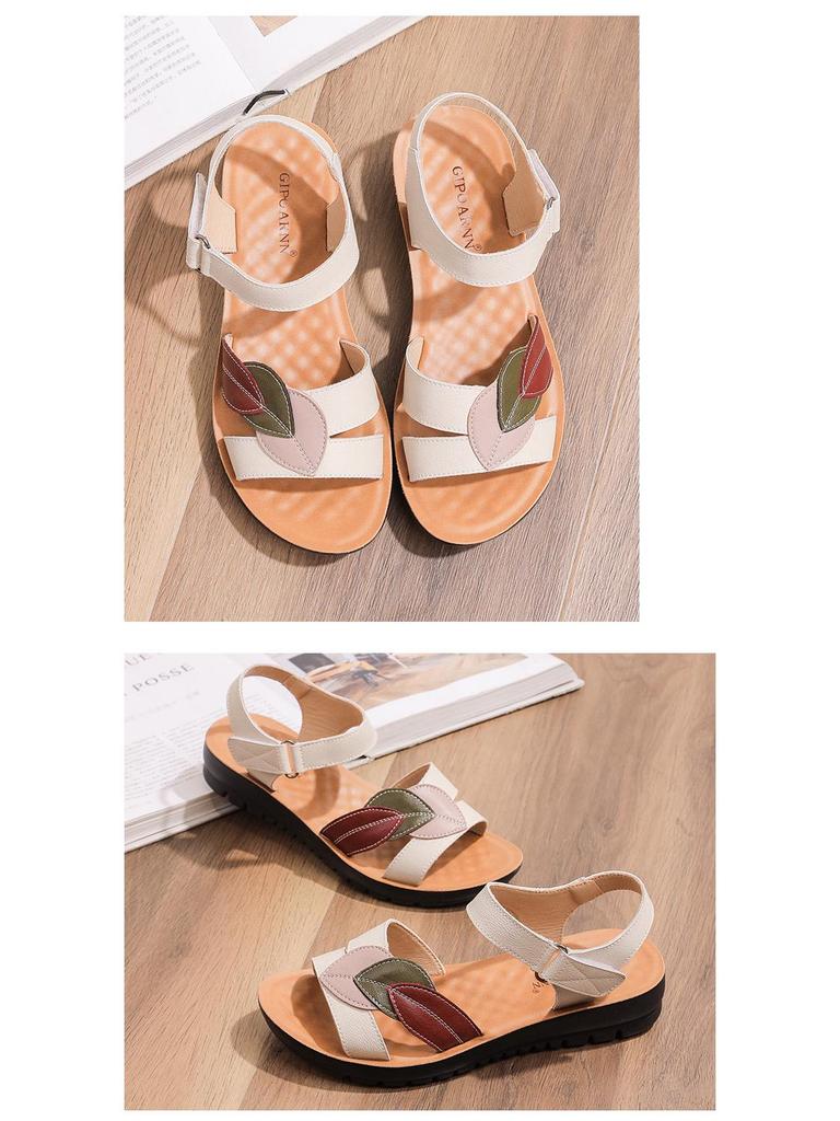 Dames Sommer Sandaler med Sklisikker Såle - Myk Såle, Lav Hæl for Middelaldrende og Eldre