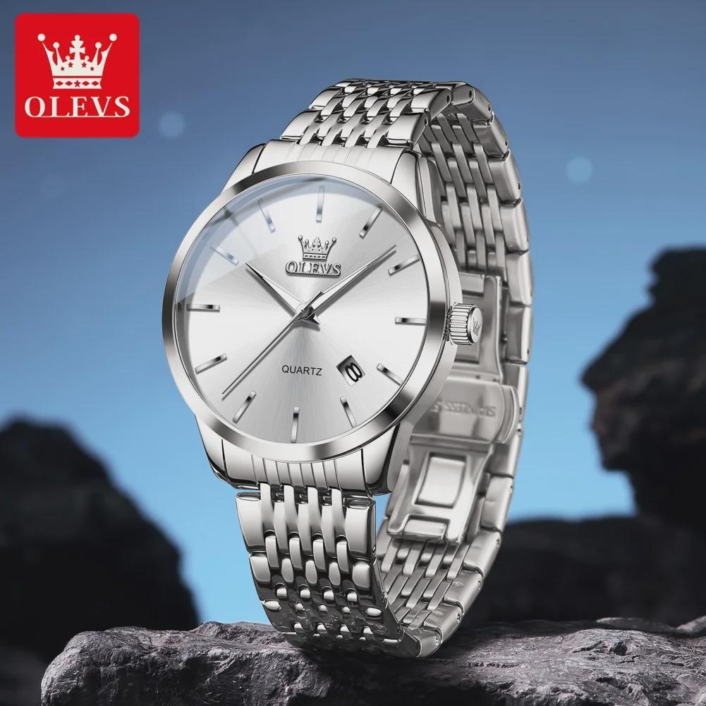 OLEVS Original Quartz Men's Watches Fashion Simple Stainless Steel Strap Waterproof Auto Date Luminous Wrist Watches for Man